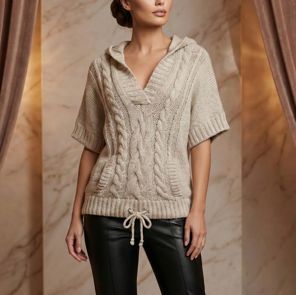 American Eagle Outfitters V-Neck Cable Knit Sweater - Gray Size L
